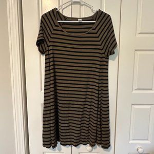 Old Navy Olive Green & Black Short Sleeve Striped Dress Women's Size Medium